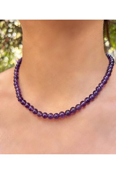 Asya Gems 6 MM Globe Cut Amethyst Natural Stone Necklace
