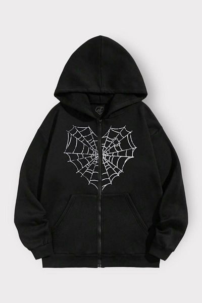 Gofeel Y2k Heart Webs Λεπτομέρεια Ζακέτα με φερμουάρ με κουκούλα μεγάλου μεγέθους Gofeel