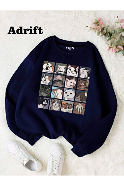 Adrift Cat Memes Collage Mole Streetwear Σχέδιο Harajuku/Γοτθικό Navy