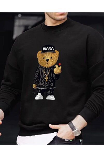 Unisex Nasa Ayıcık Baskılı Oversize Sweatshirt