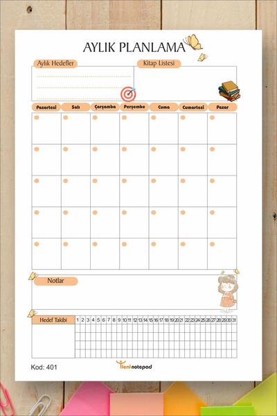 Tieni Blok za beleške | Mesečni planer | Mesečni planer | 14x20cm A5 50 listo...