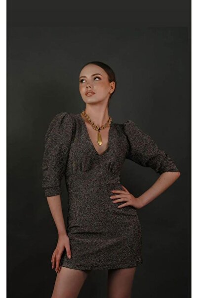 atölye nini Simli Kumaş Mini Yılbaşı Elbise