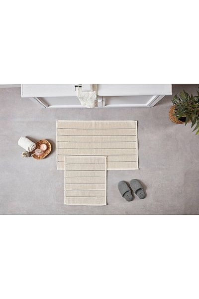 Doqu Home Σετ 2 Χαλάκια Μπάνιου Βαμβακερά Arte Cream-Anthracite 60x100 cm/50x60 cm