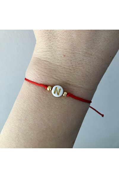 bygüneşaccessories N Harfli Boncuklu Kırmızı Ip Şans Bilekliği