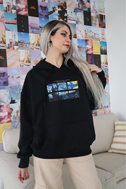 Gofeel سويت شيرت بغطاء للرأس كبير الحجم بتفاصيل ليلية مرصعة بالنجوم من Y2k مع...