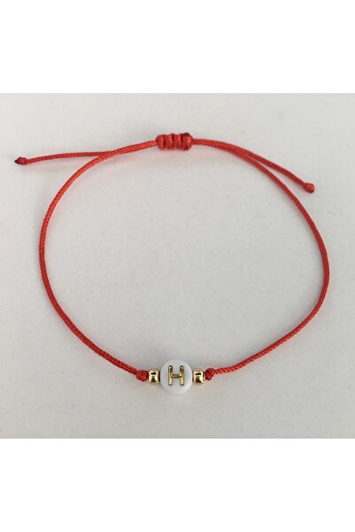bygüneşaccessories H Harfli Boncuklu Kırmızı Ip Şans Bilekliği