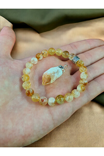 NBS Beautiful Naturel Stones سيترين (قلادة مع هدية سيترين خام) سوار من الحجر ...