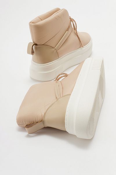 LuviShoes Γυναικείες αθλητικές μπότες GIOVA σε μπεζ δερμάτινο πέτρινο φιόγκο