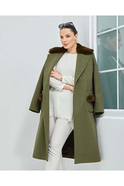 Wazze Seyyar Kürk Yakalı Kaşe Kaban