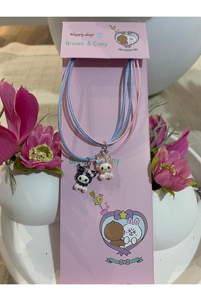 İYİ MODA New Model 2-Piece My Melody & Kuromi Best Friends Necklace Gift Couple Necklace