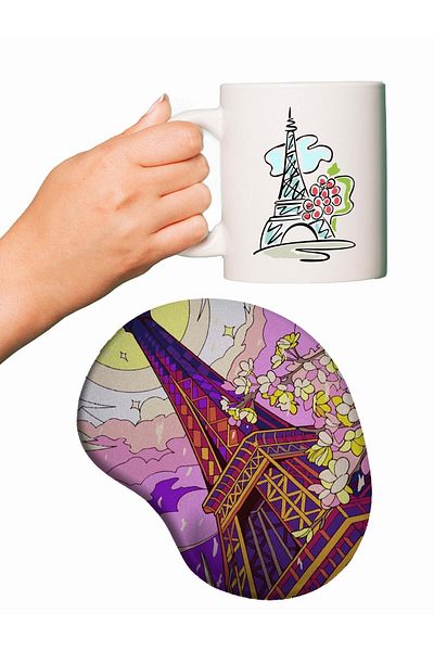 HobiShop Eifel Tower Printed Mouse Pad + Mug Mug
