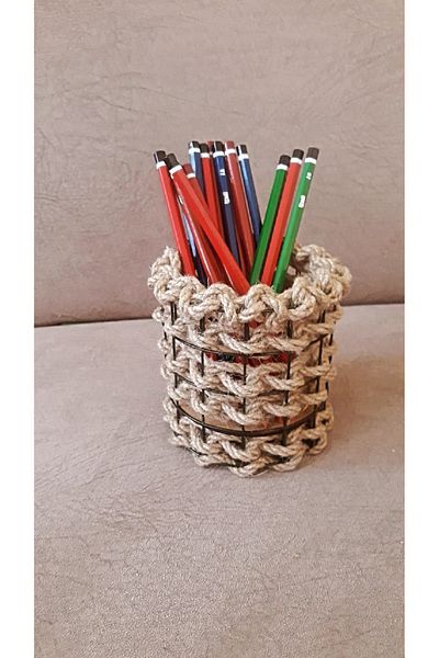 Egindra Pen Box Single Compartment, Metal Pen Holder, Wicker Desktop Pen Holder Organizer Office Organizer