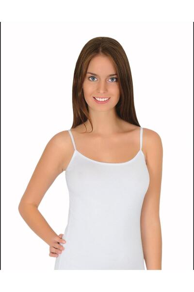 Genel Markalar Kadın Beyaz Likralı İp Askılı Atlet