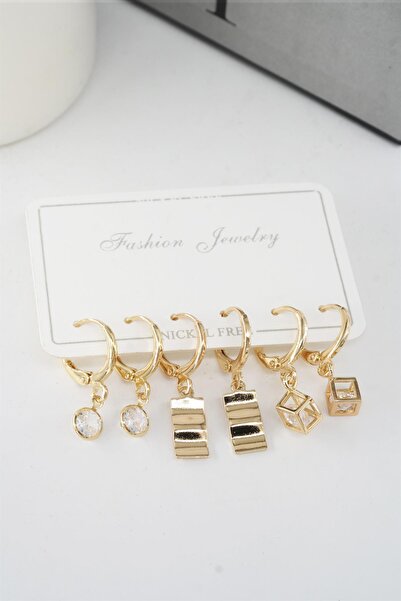 By Zeyna Aksesuar Women's Zircon Stone Dangle Square Figure Clip-on Earring S...