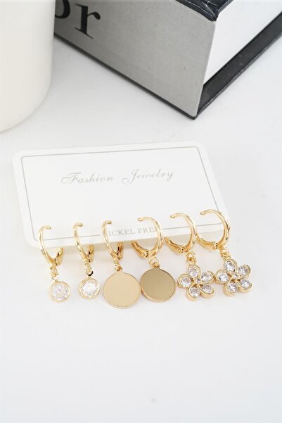 By Zeyna Aksesuar طقم أقراط نسائي مكون من 6 قطع بأحجار الزركون وأشكال الزهور ...