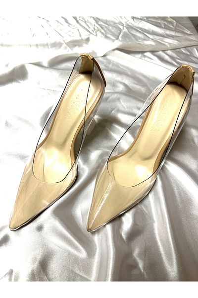 TrendyAnka Women's Nude 8 cm Transparent Heeled Stiletto