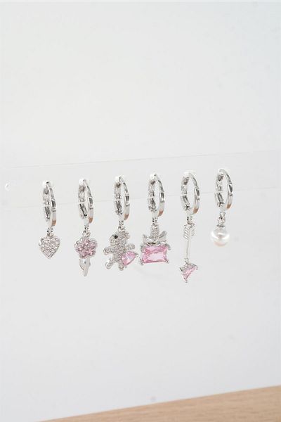 By Zeyna Aksesuar Set de cercei din 6 piese pentru femei Vip Series Mix Zircon Stone