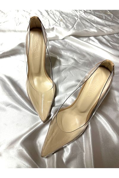 TrendyAnka Women's Nude 8 cm Transparent Heeled Stiletto