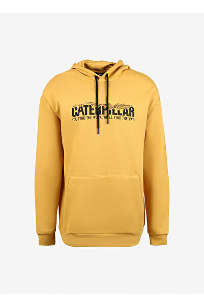 Caterpillar Kapüşon Yaka Baskılı Hardal Erkek Sweatshırt C3WM-SWT-11
