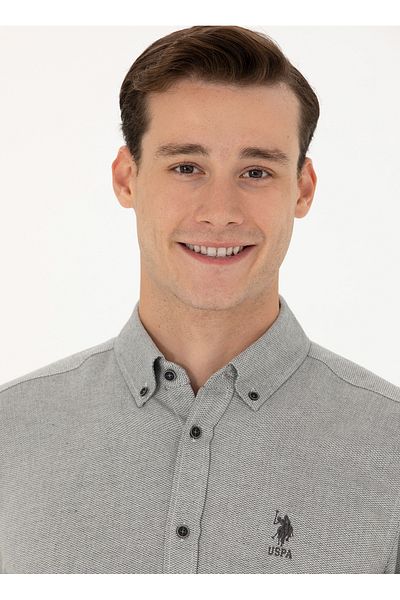 U.S. Polo Assn. ΒΑΣΗ. Polo Assn. Ανδρικό πουκάμισο CORDU με κανονική εφαρμογή με γιακά ανθρακί