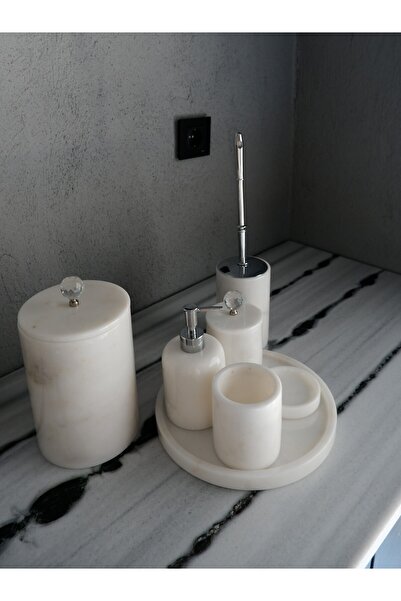 Genel Markalar Beyaz 7'li Mermer Banyo Seti BEYAZ-KRİSTAL-SİLVER aksesuar Mer...