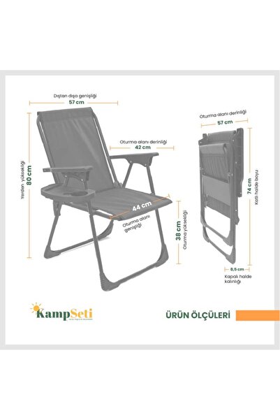 KS KampSeti 2 Adet Katlanır Kamp Sandalyesi-bardaklık Hediye-plaj Piknik Sandalyesi-m1