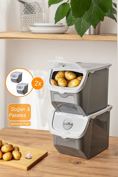 Porsima Coral 2-Piece 12-Liter Grey Storage Box - Plastic for Potatoes, Onions Garlic