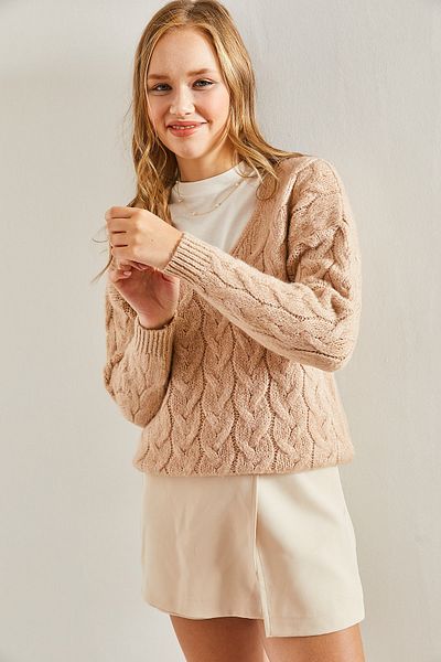 Bianco Lucci Women's Hair Braid Patterned Knitted Sweater