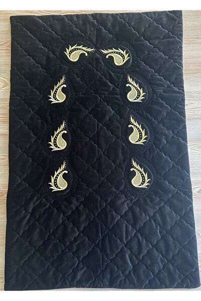 nisa46 Maraş İşi Sim Sırma Nakışlı Kadife Siyah Renk Seccade