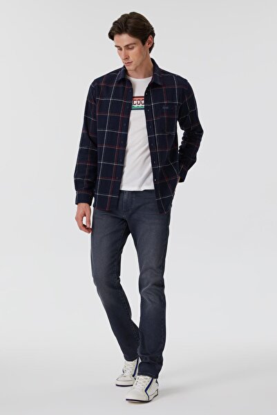 Lee Cooper Lupın Erkek Dokuma U.Kol Gömlek Lacivert Ekoseli