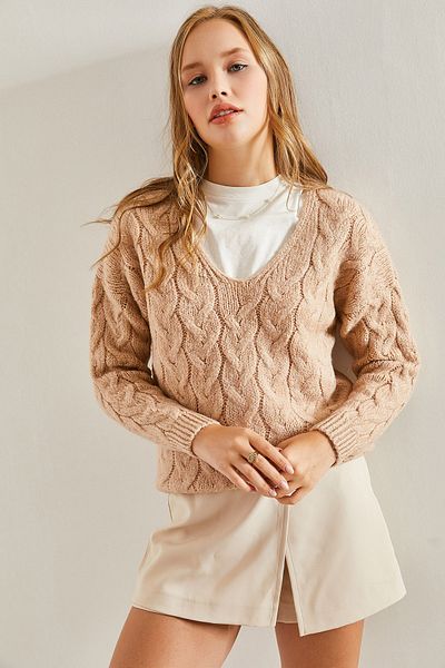 Bianco Lucci Women's Hair Braid Patterned Knitted Sweater
