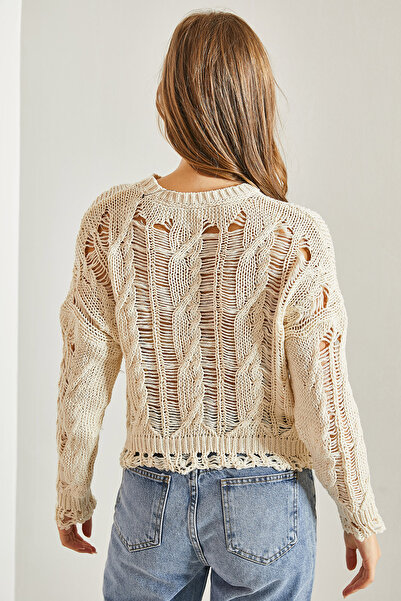 Bianco Lucci Women's Openwork Patterned Knitwear Sweater