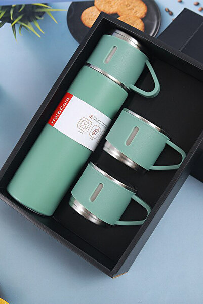 MOBEE Paslanmaz Çelik Termos 3 Bardaklı Termos Seti Özel Kutulu Vakumlu Termo...