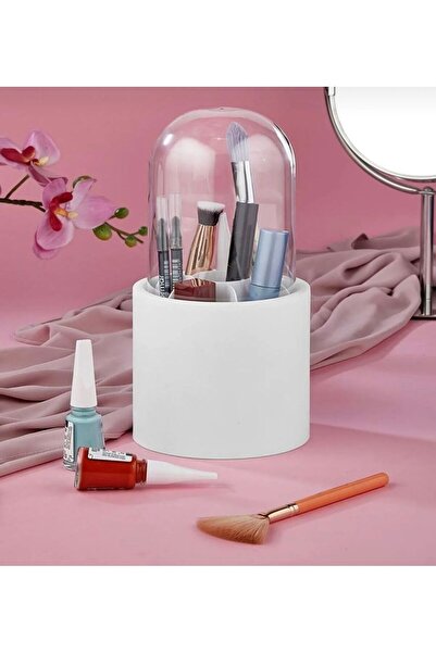 YDGR فرشاة مكياج بيضاء مكونة من 7 أقسام مع غطاء حماية شفاف ومنظم مستحضرات الت...