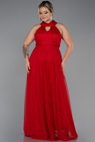 Abiyefon Red Halter Neck Long Plus Size Evening Dress ABU3253