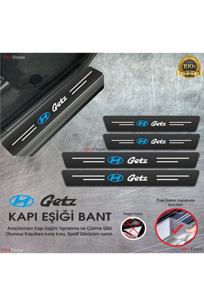 ototime Hyundai Getz Logolu Karbon Kapı Eşiği Koruyucu Suni Deri 4'lü Set