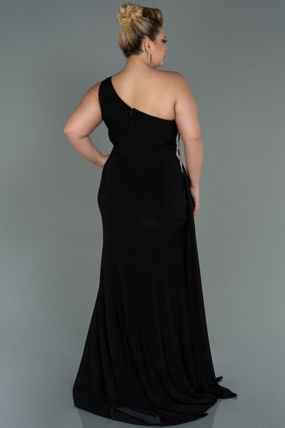 Abiyefon One Shoulder Slit Black Plus Size Evening Dress - ABU3132
