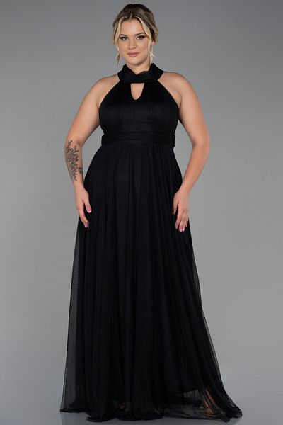 Abiyefon Black Halter Neck Long Plus Size Evening Dress ABU3253