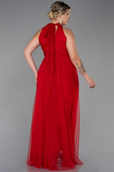 Abiyefon Red Halter Neck Long Plus Size Evening Dress ABU3253