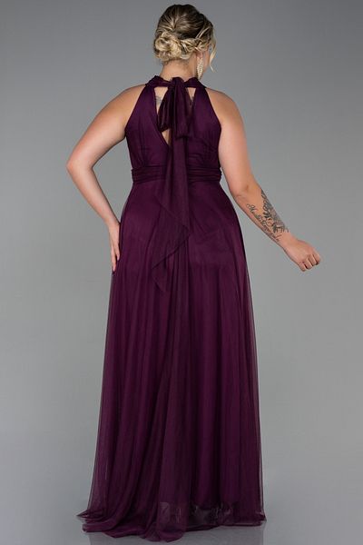 Abiyefon Plum Halter Collar Long Plus Size Evening Dress ABU3253