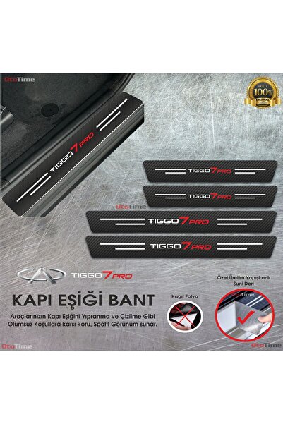 ototime Chery Tiggo 7 Pro Logolu Karbon Kapı Eşiği Koruyucu Suni Deri 4'lü Set