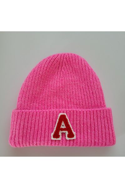 initialess Letter A Mohair Folded Knitted Pink Wool Beret