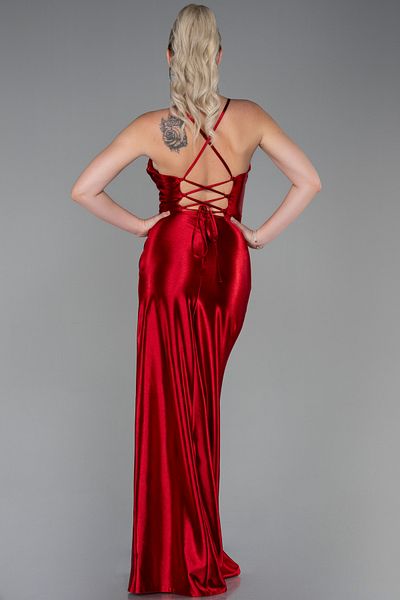 Abiyefon Red Leg Low-cut Underwire Corset Long Satin Evening Dress ABU3247