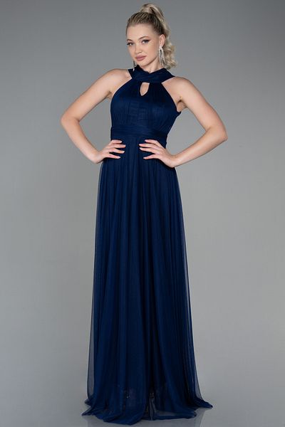 Abiyefon Navy Blue Halter Neck Long Evening Dress - ABU3252