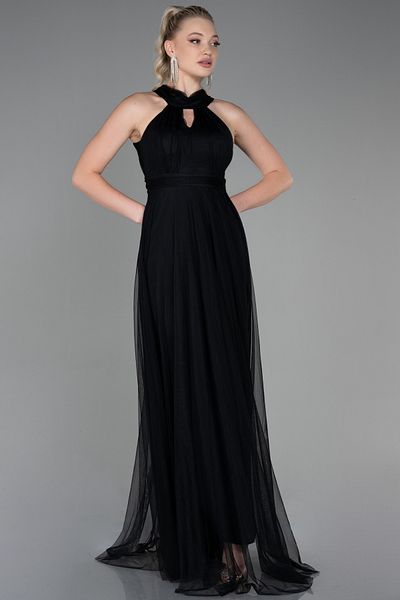 Abiyefon Black Halter Neck Long Evening Dress ABU3252