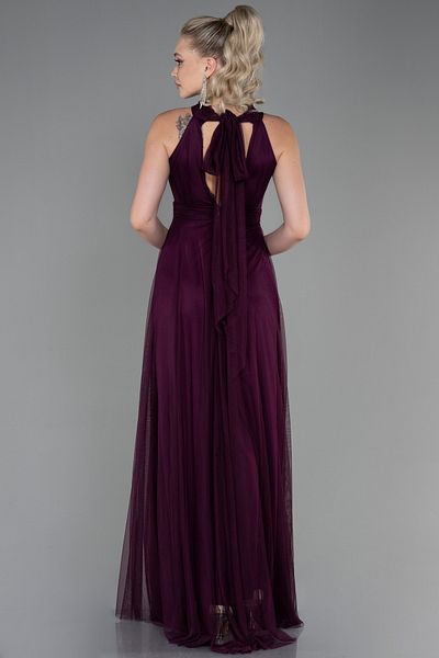 Abiyefon Halter Neck Plum Long Evening Dress - ABU3252