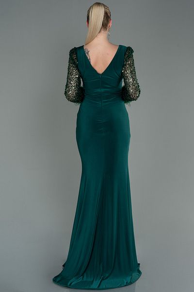 Abiyefon Emerald Green Sequin Long Sleeve Slit Evening Dress Dress ABU3008