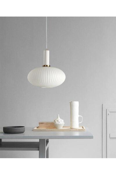 Rsylight Rustik Dekoratif Metal Modern Beyaz Opal Camlı Tekli Avize