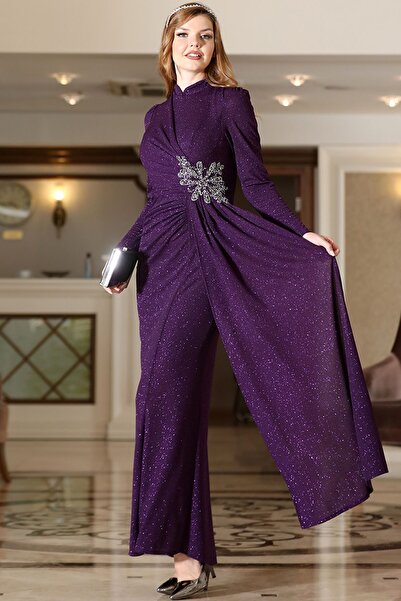 Genel Markalar Tesettür Giyim Feriha Simli ELESTAN Kumaş Belden Taş Detaylı E...