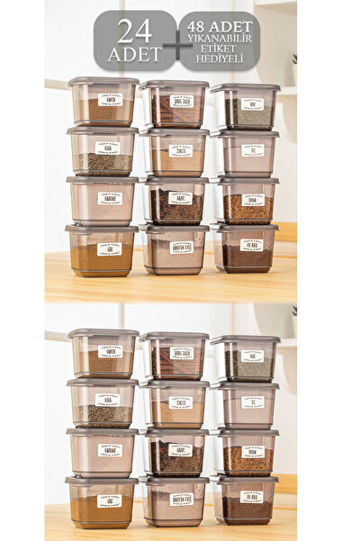 Meleni Home 24'lü Set Baharatlık - Etiketli Kare Baharat Saklama Kabı Seti An...